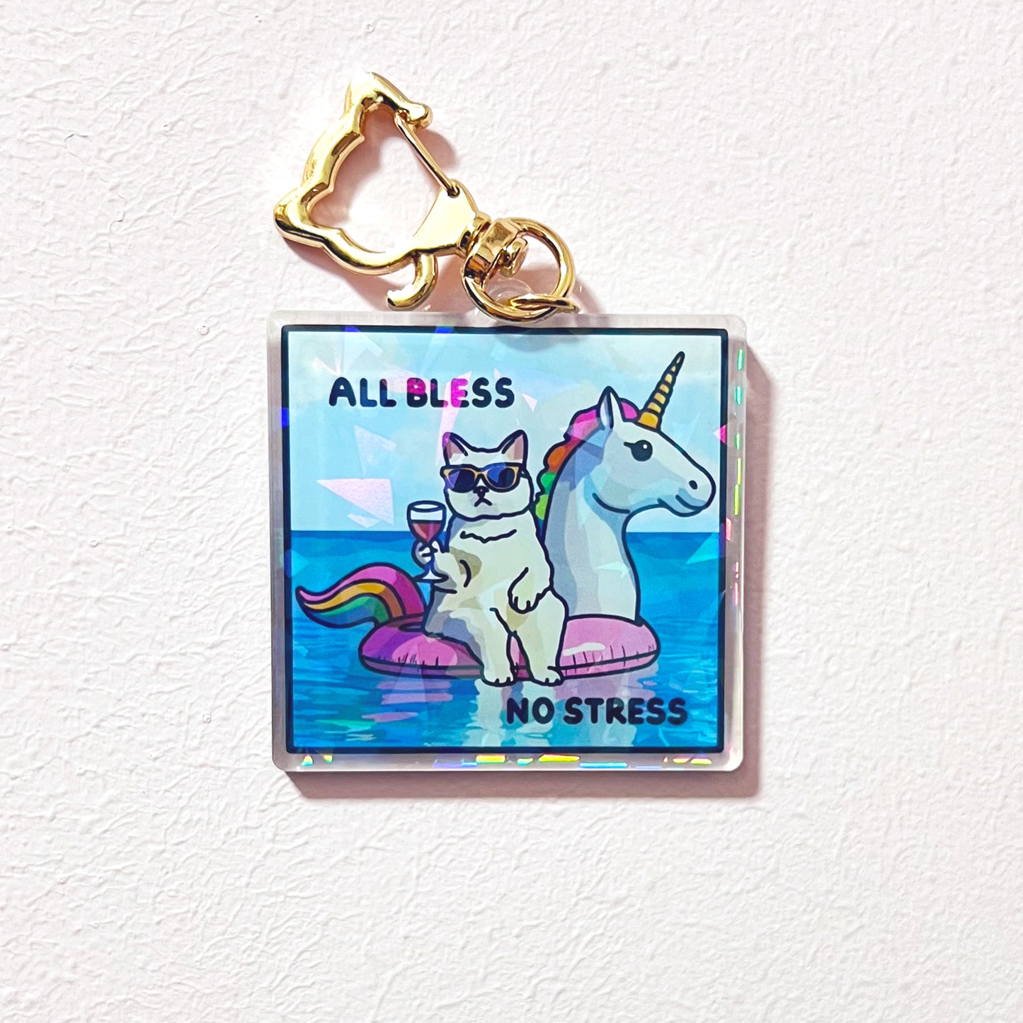 "all bless no stress" keychain