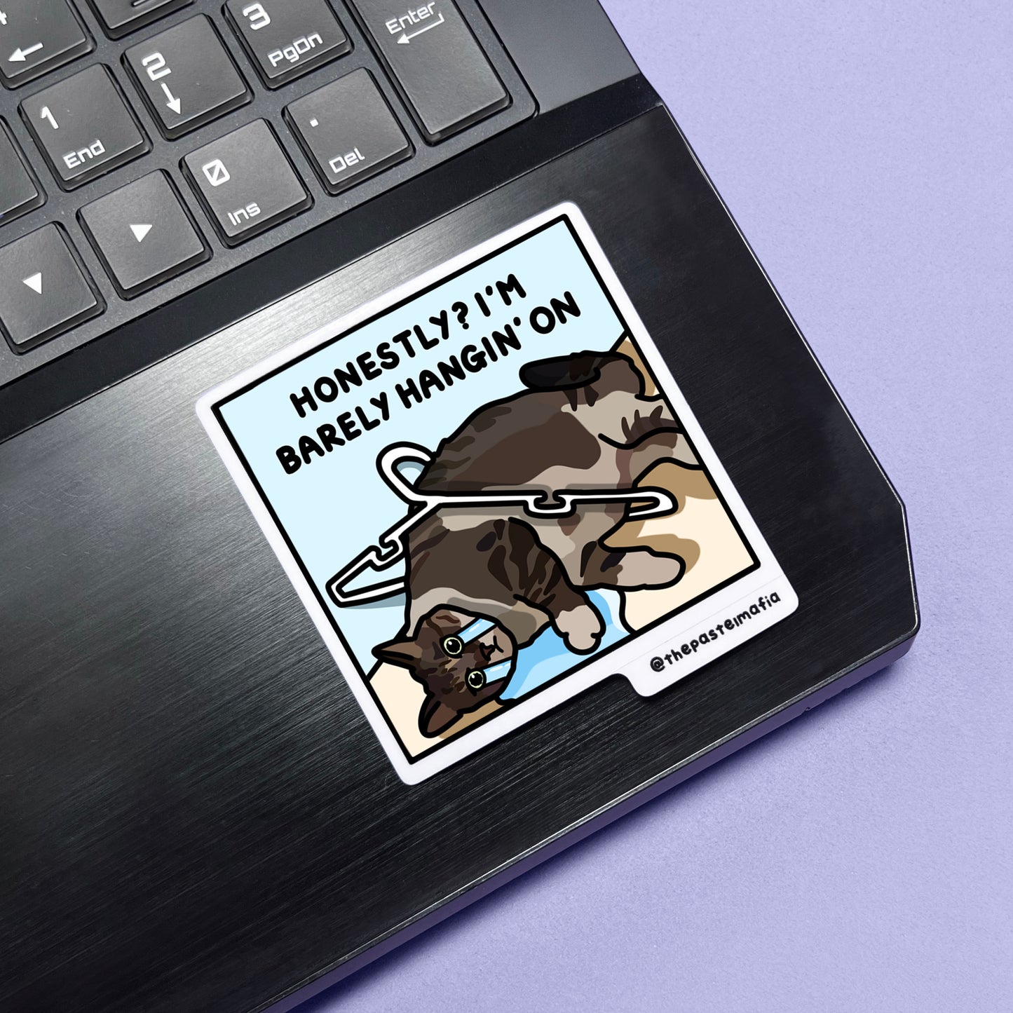 "honestly, i'm barely hangin' on" sticker