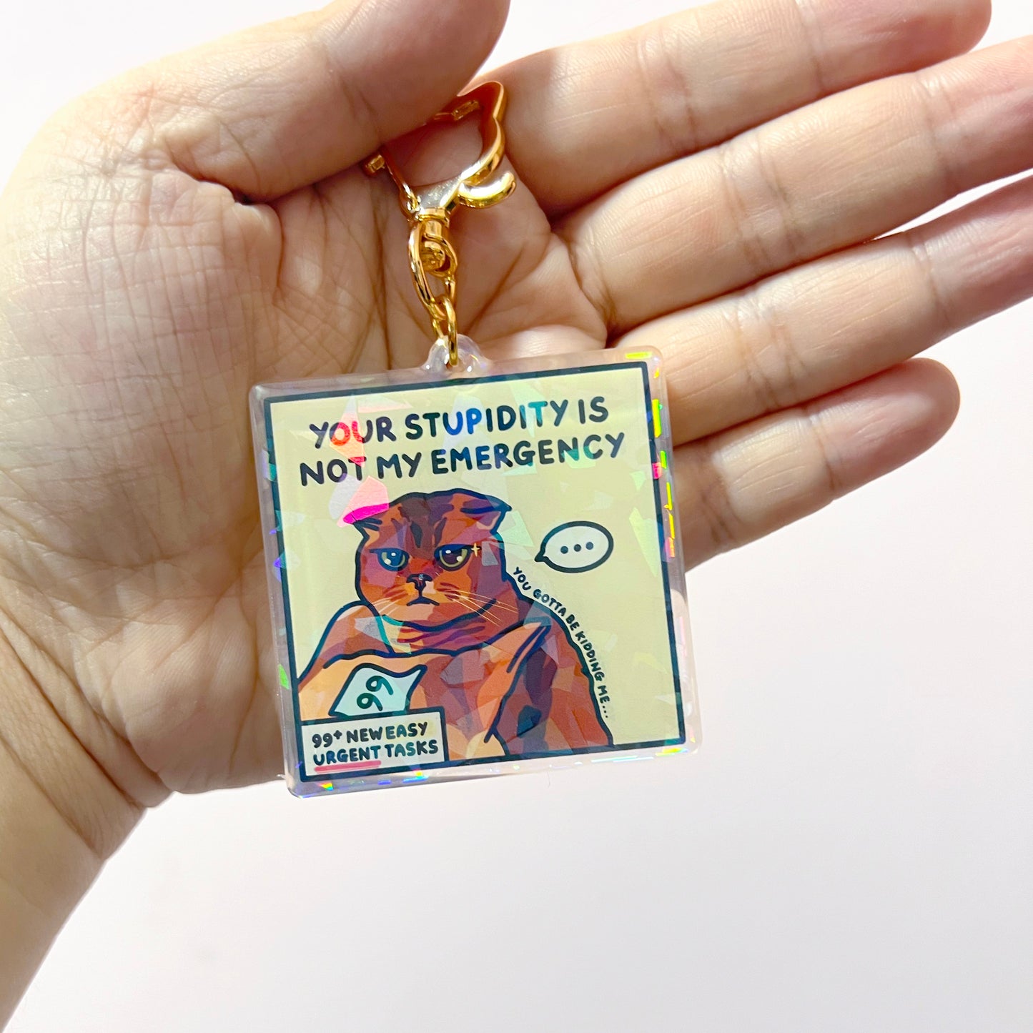"your stupidity is not my emergency" keychain