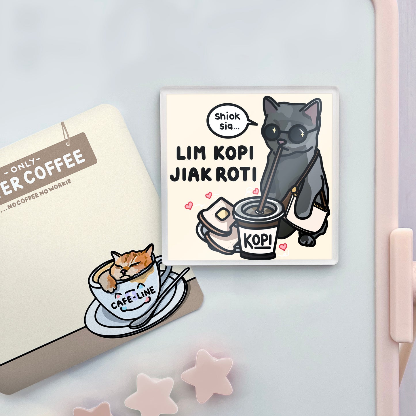 "lim kopi jiak roti" acrylic magnet