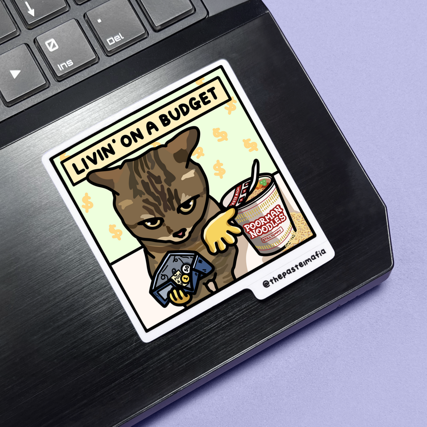 "livin' on a budget" sticker