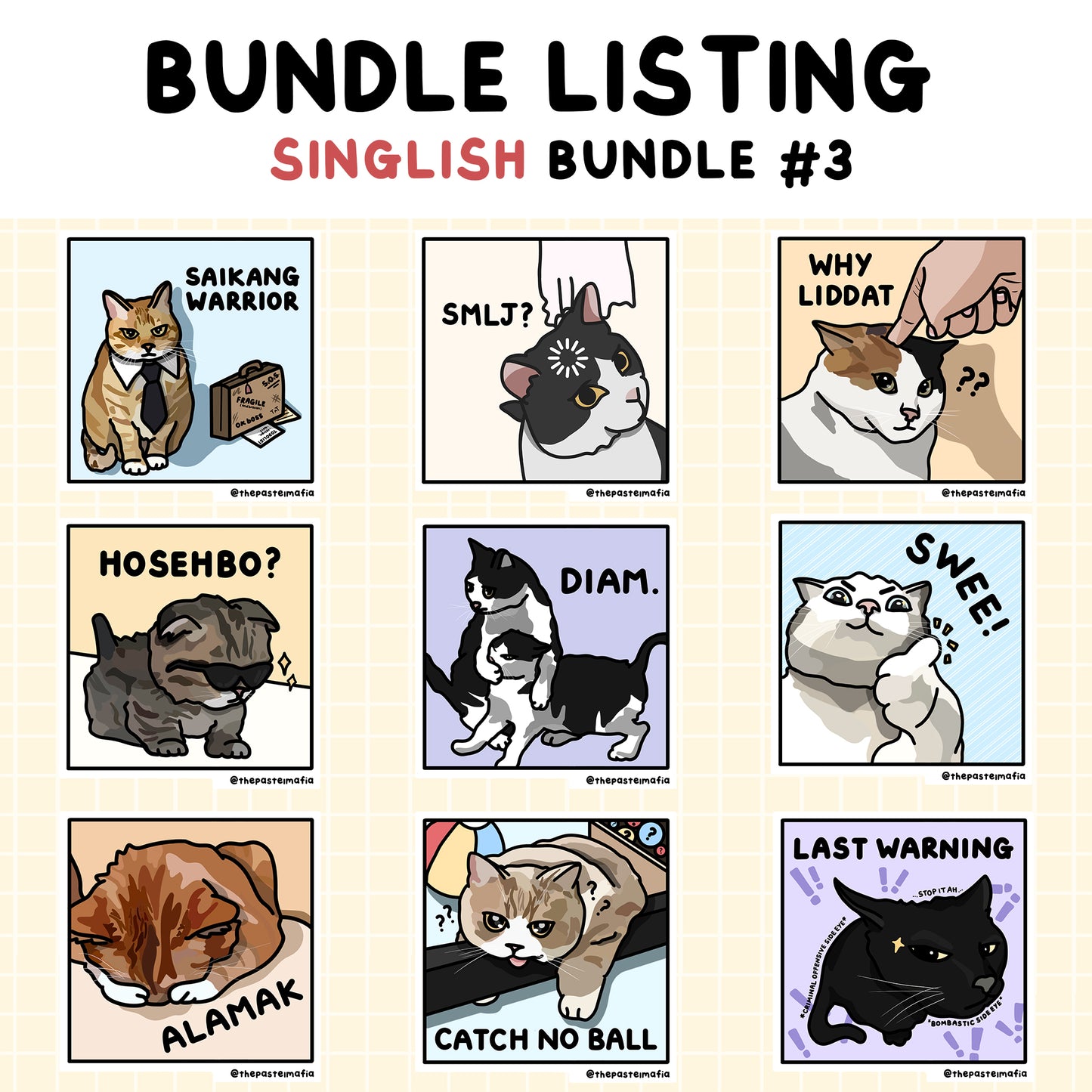 "singlish" cat meme sticker bundles