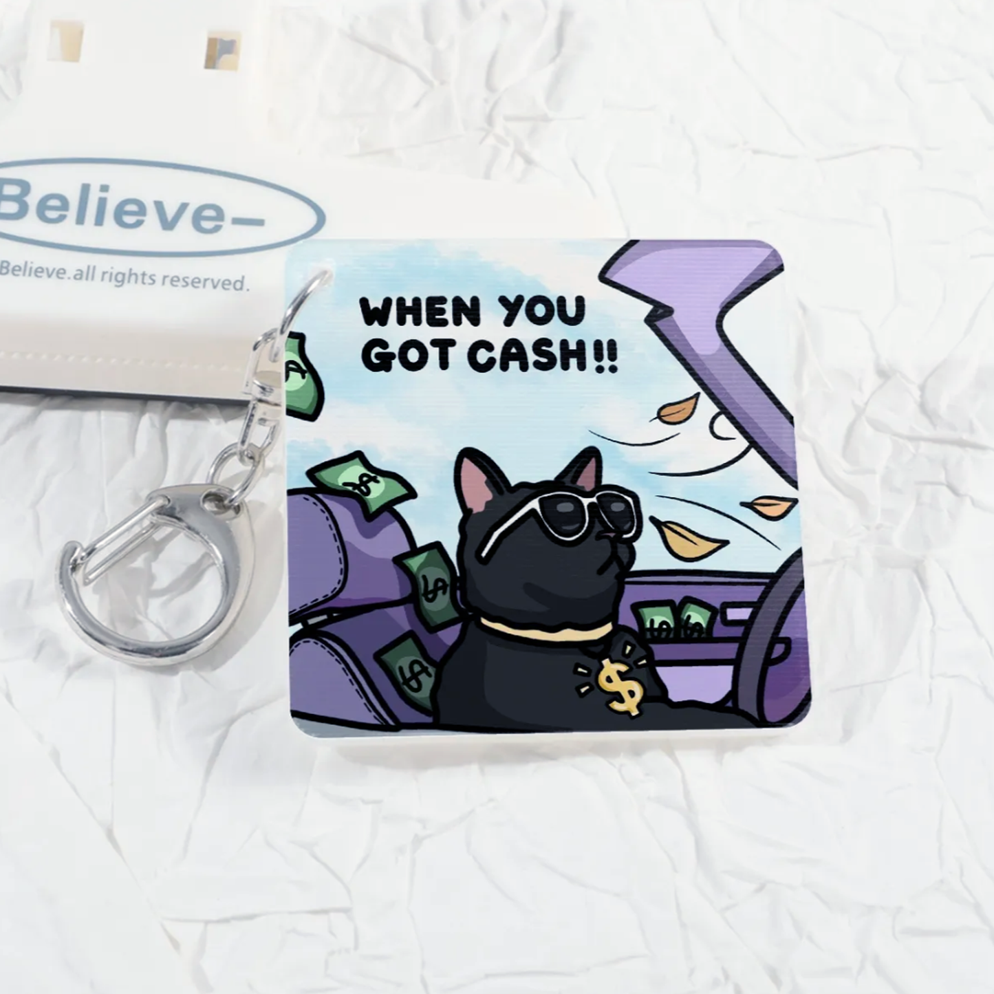 (limited) "no stress when you got cash" lenticular keychain