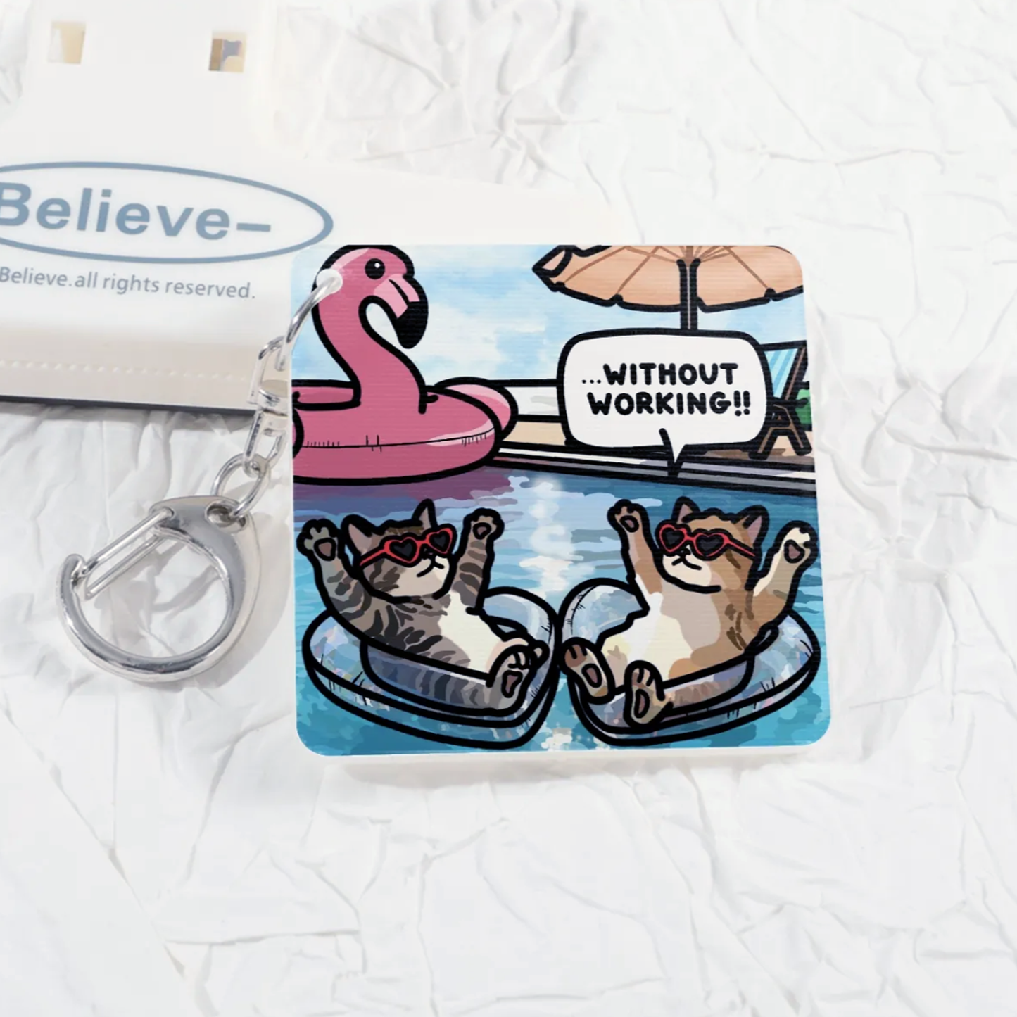 (limited) "i wanna be rich without working" lenticular keychain