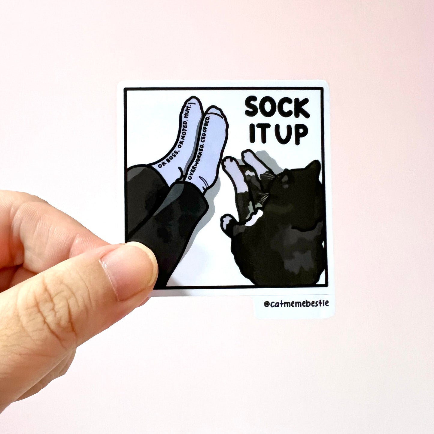 "sock it up" sticker