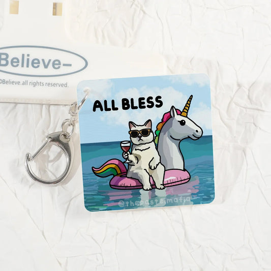 "all bless no stress" lenticular keychain