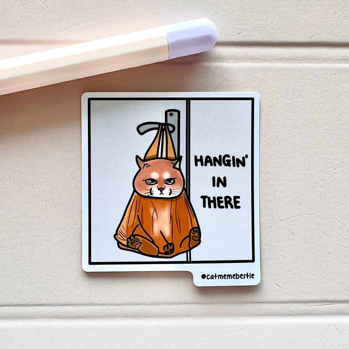 "hangin' in there" sticker