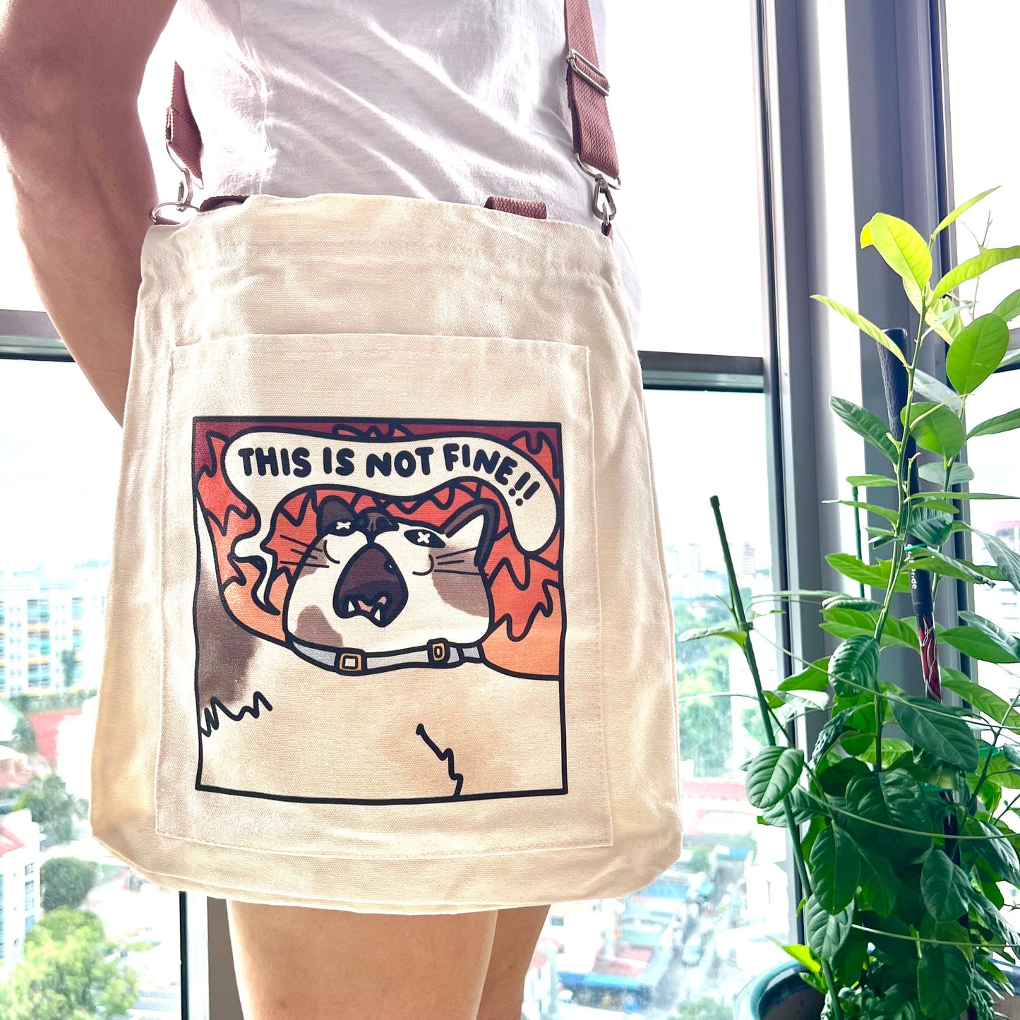 "this is not fine" tote bag