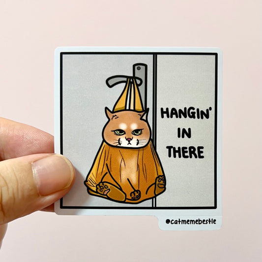 "hangin' in there" sticker