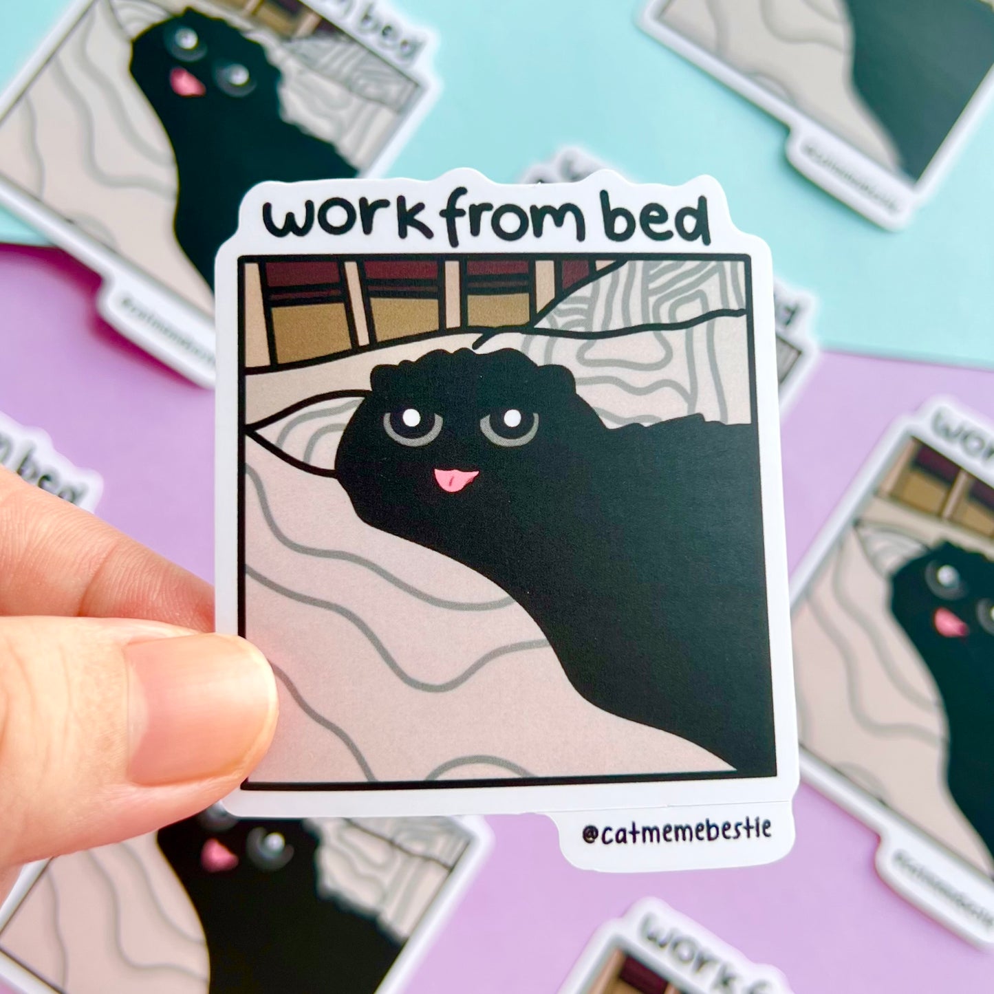 "work from bed" sticker