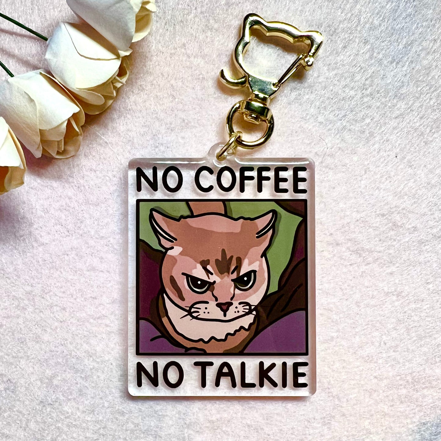 "no coffee no talkie" keychain