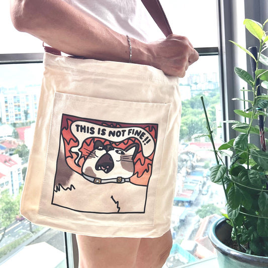 "this is not fine" tote bag