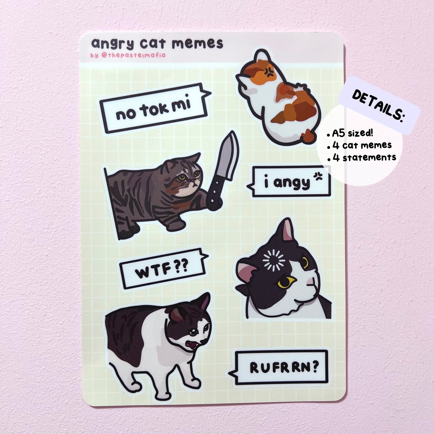 angry cat meme a5 sticker sheet