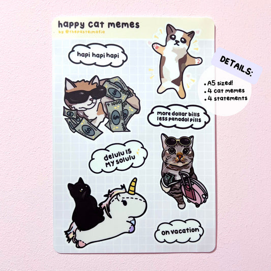 happy cat meme a5 sticker sheet