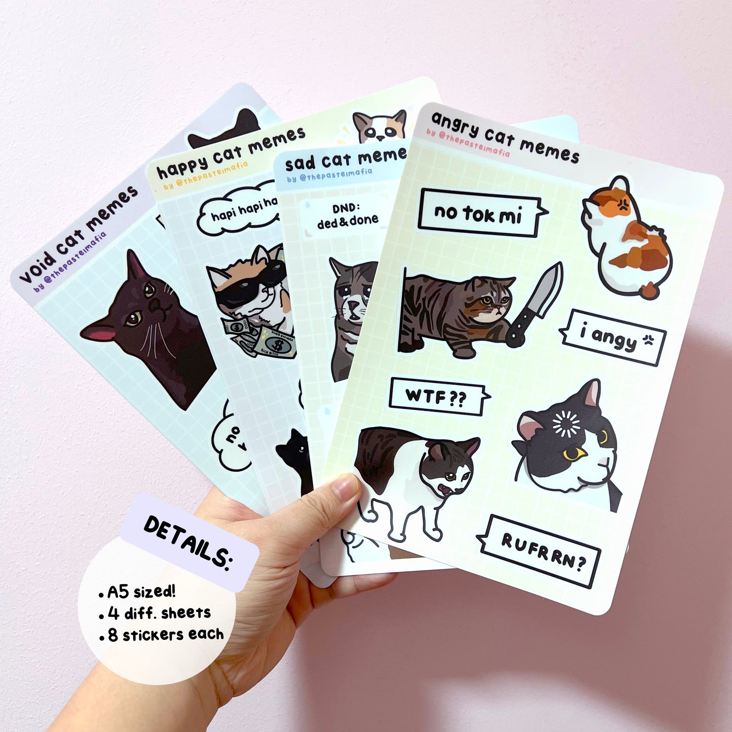 angry cat meme a5 sticker sheet