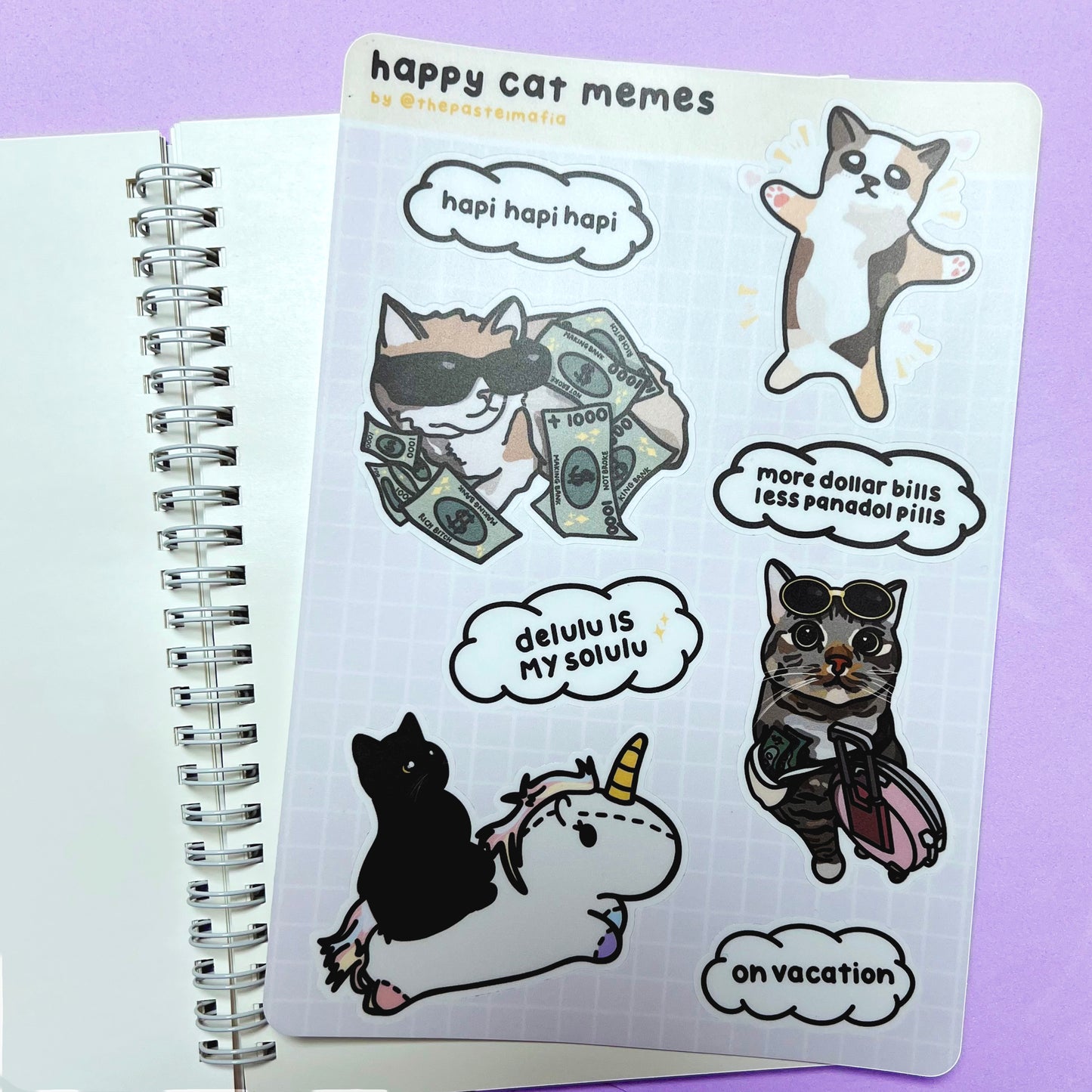 happy cat meme a5 sticker sheet