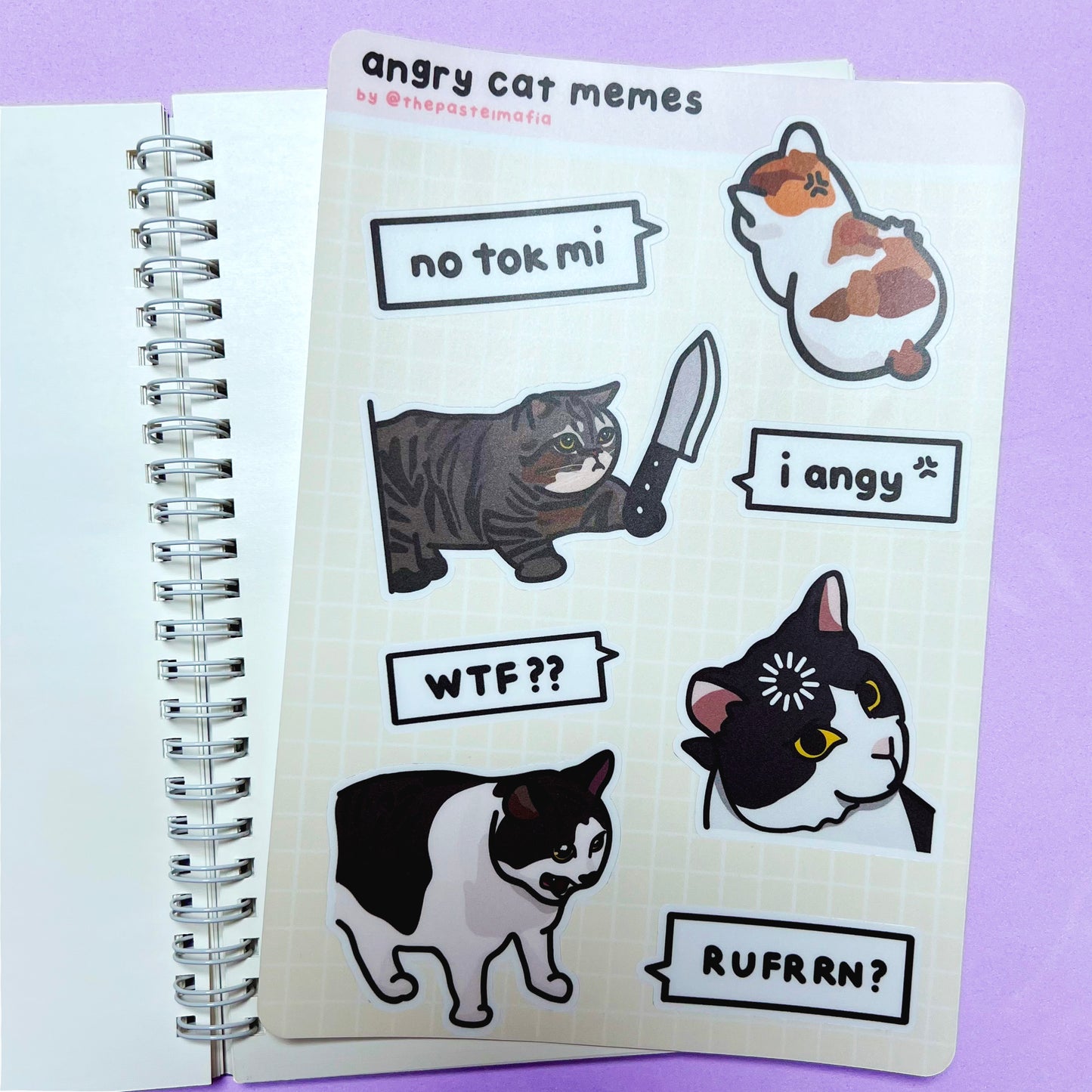 angry cat meme a5 sticker sheet