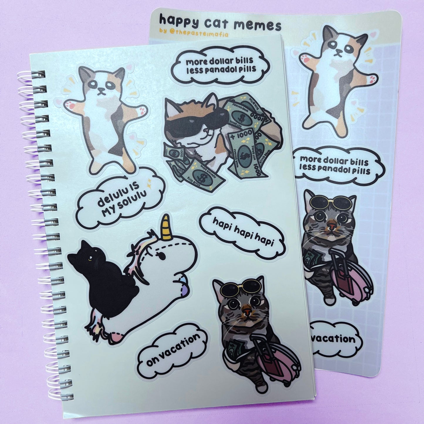 happy cat meme a5 sticker sheet