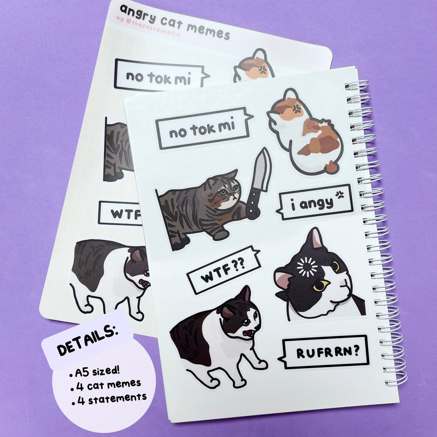 angry cat meme a5 sticker sheet