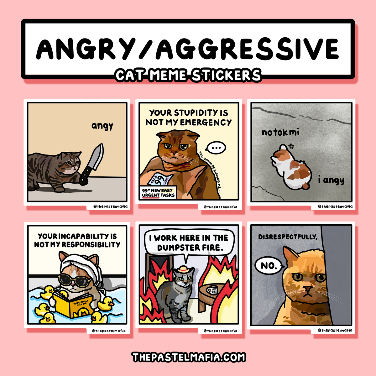 "aggressive & expressive" cat meme stickers