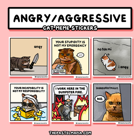 "aggressive & expressive" cat meme stickers