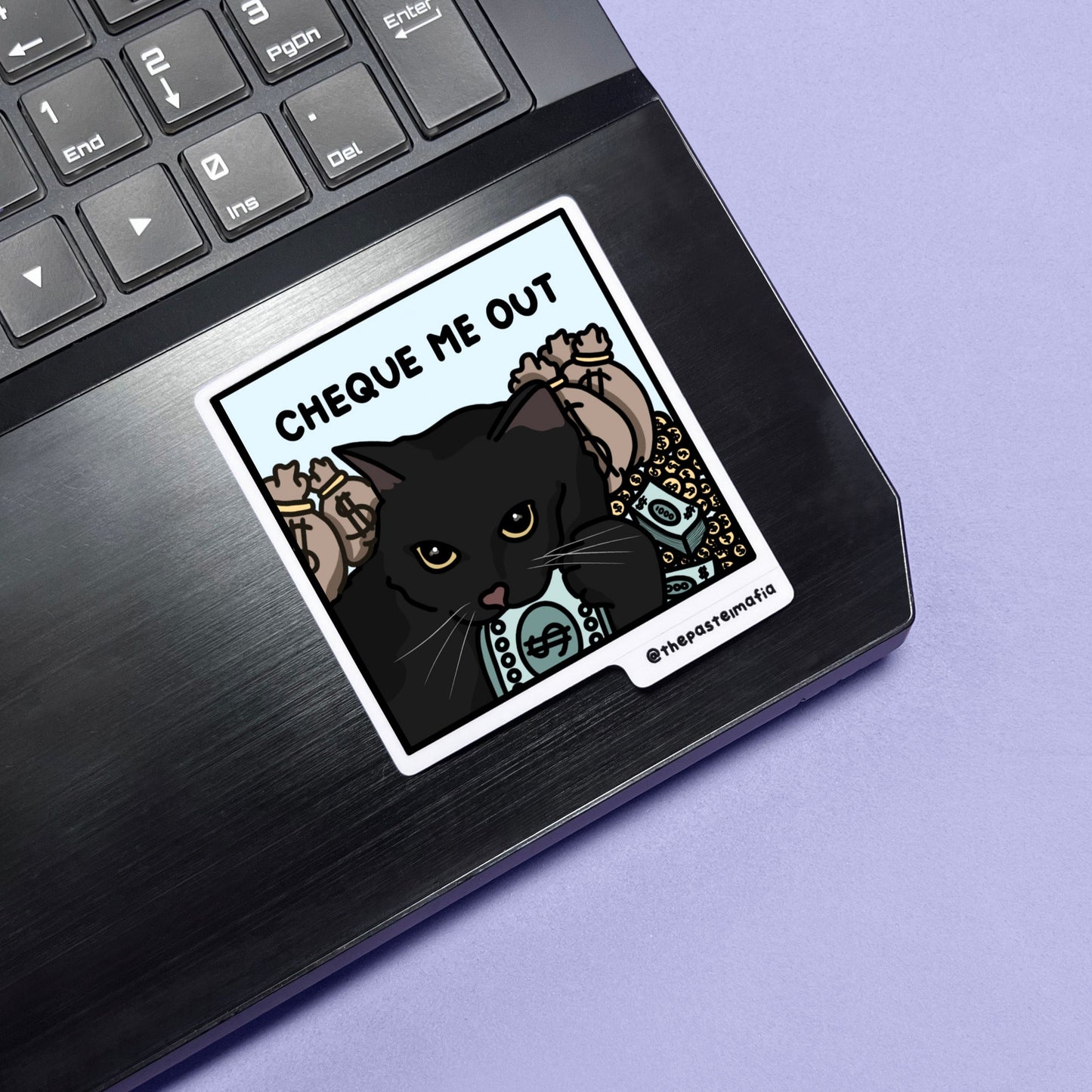 "cheque me out" sticker