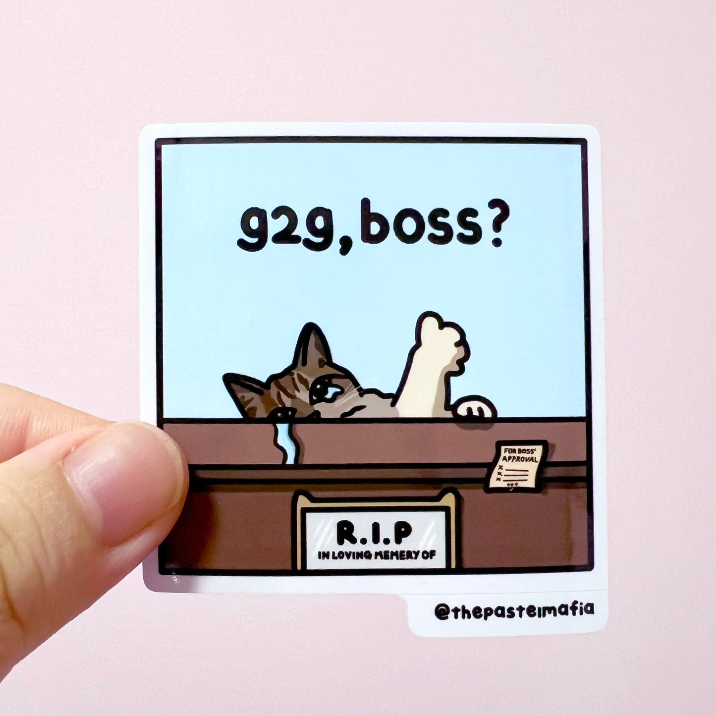 "g2g boss?" sticker