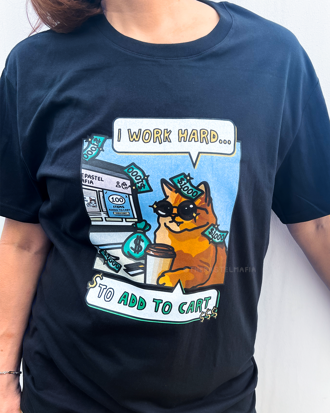 (limited) "i work hard to add to cart" cat meme graphic t-shirt