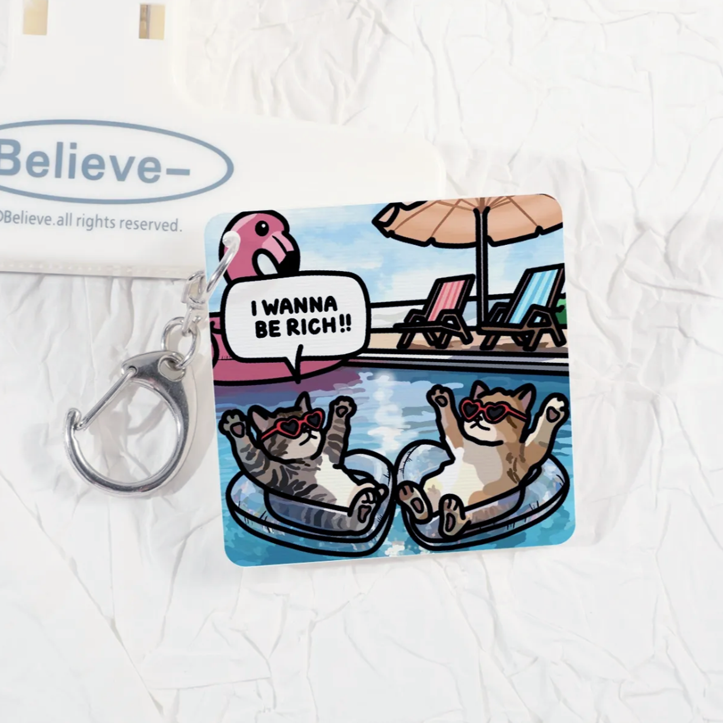 (limited) "i wanna be rich without working" lenticular keychain