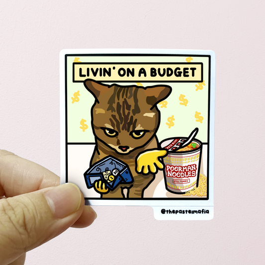 "livin' on a budget" sticker