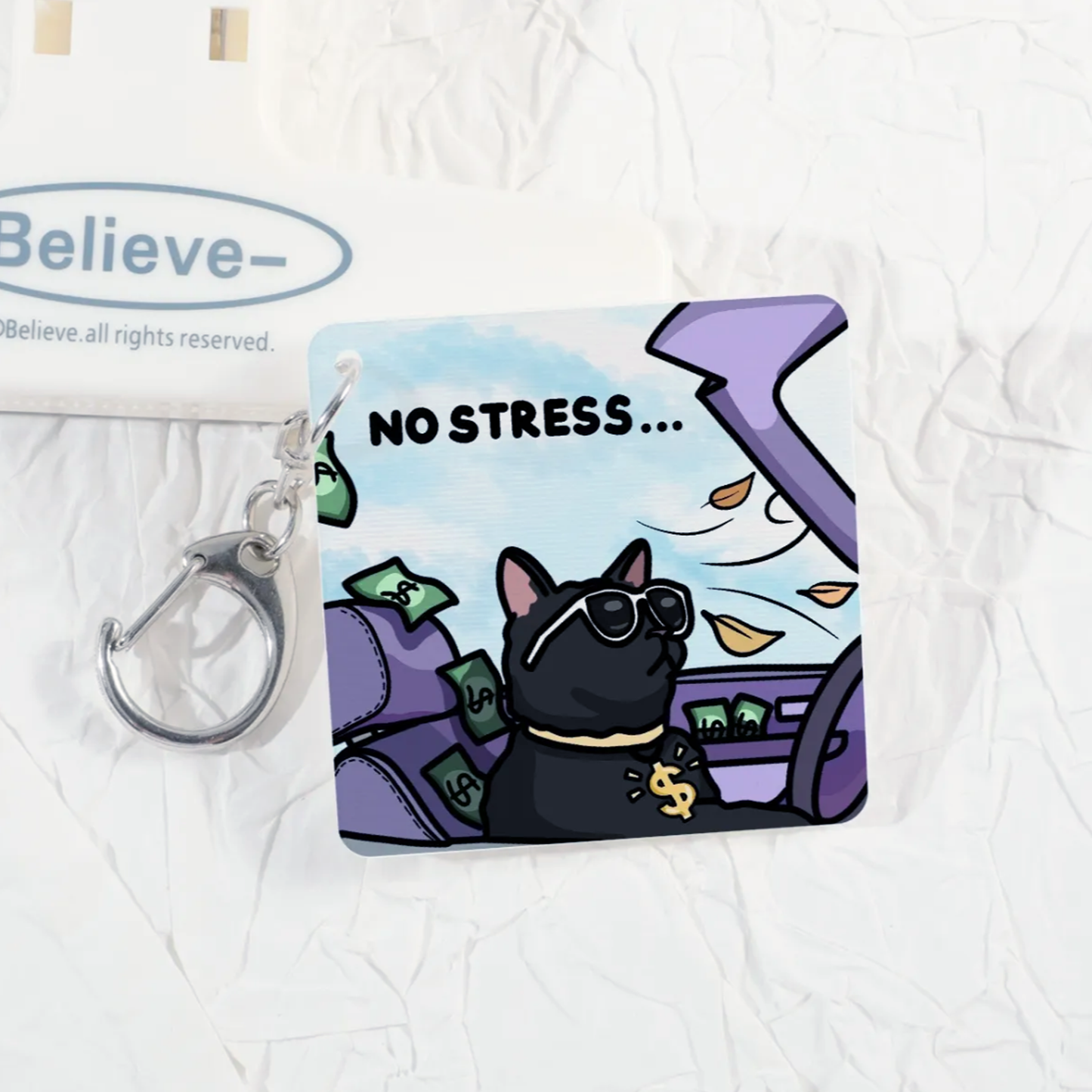 (limited) "no stress when you got cash" lenticular keychain