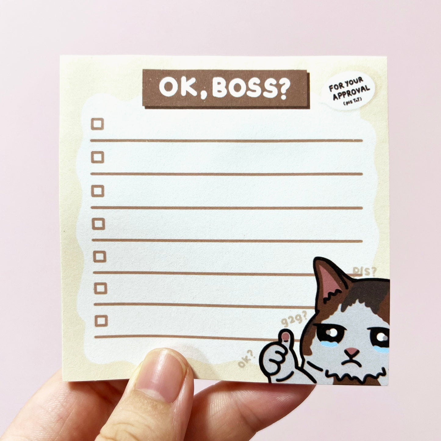 "ok, boss?" sticky notes