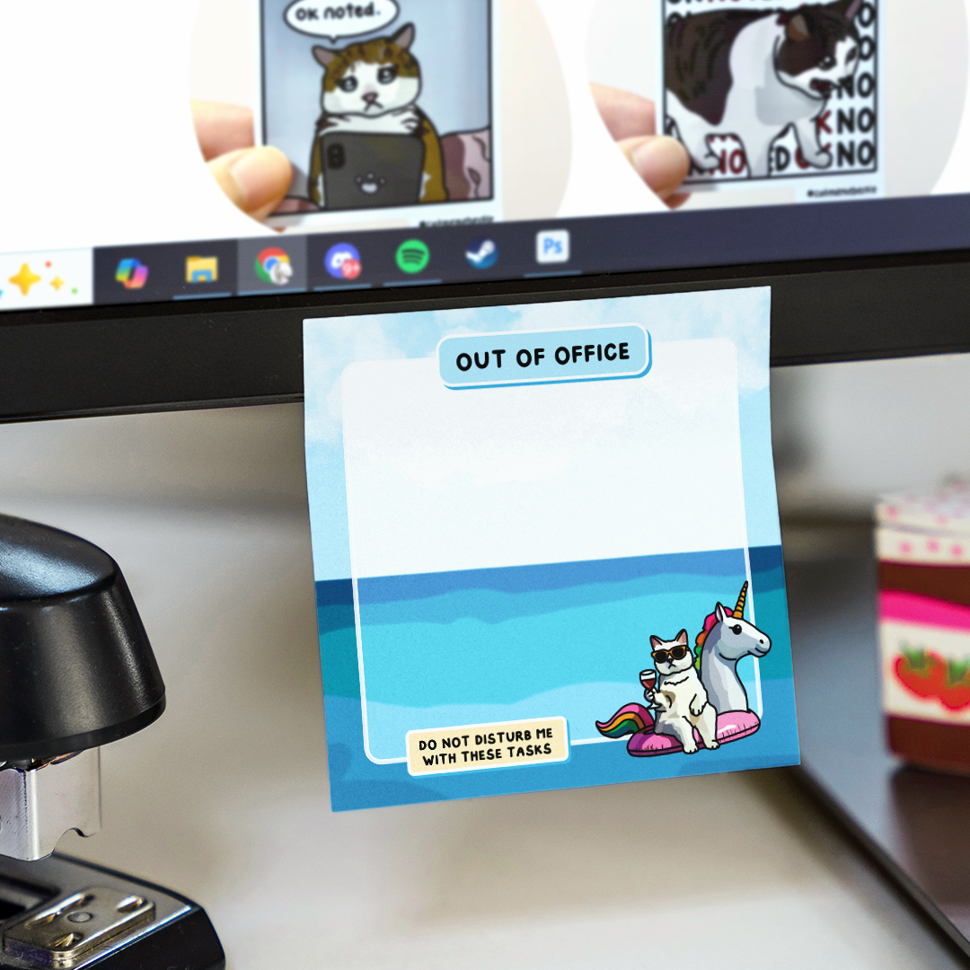 "out of office" sticky notes
