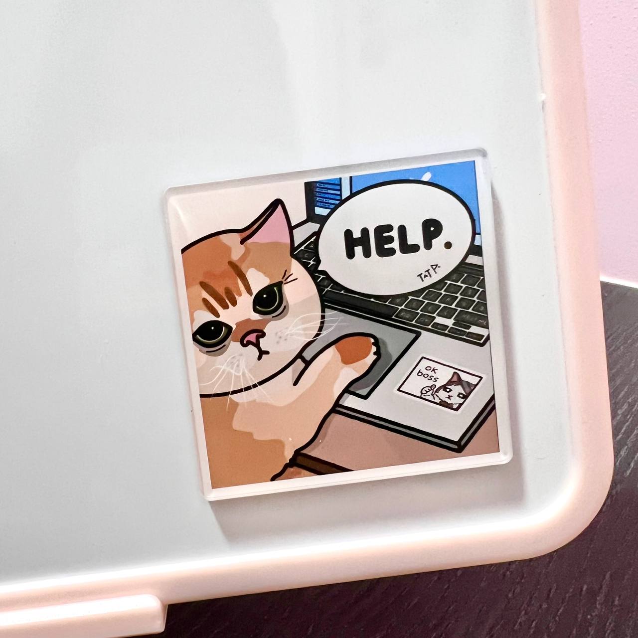 "help" acrylic magnet