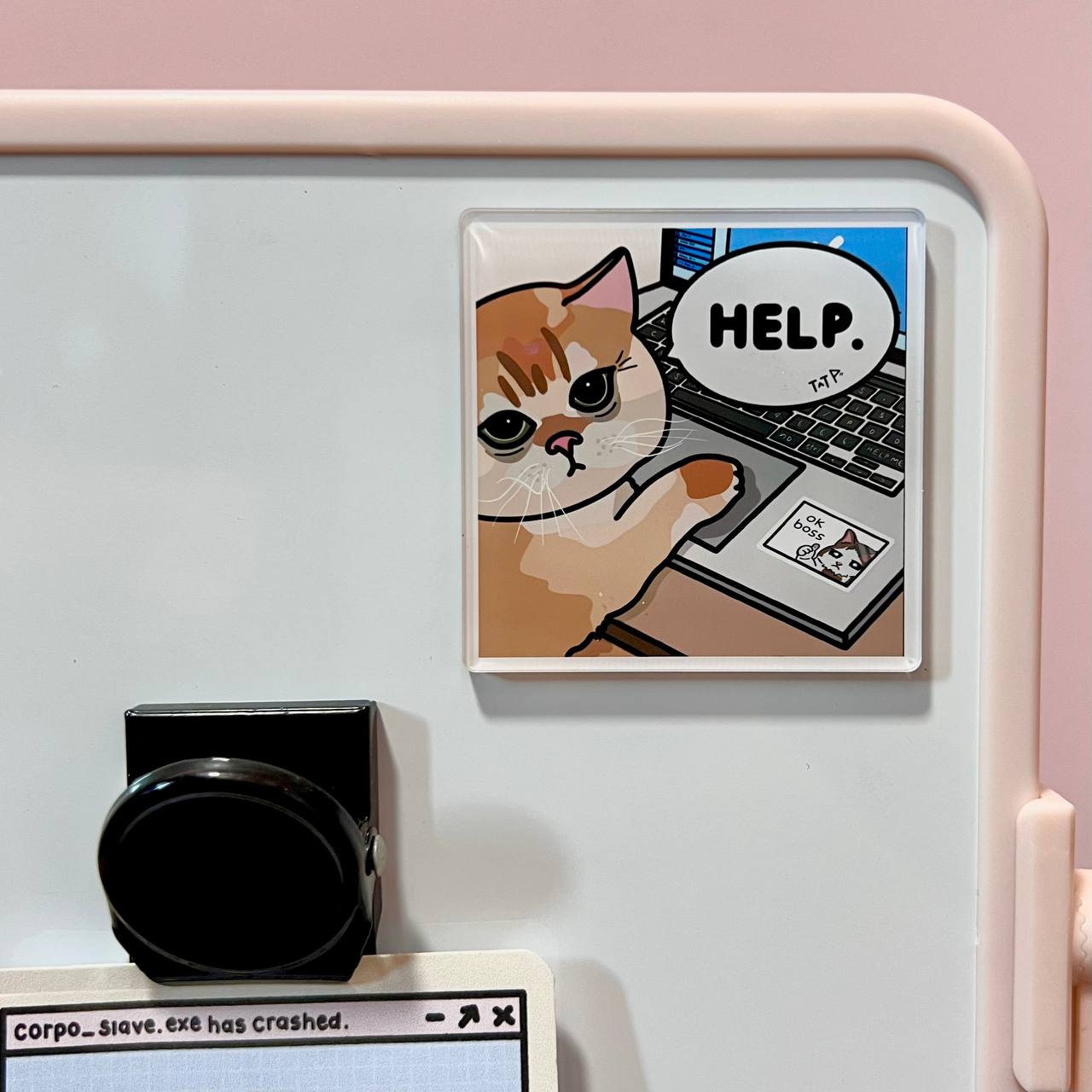 "help" acrylic magnet