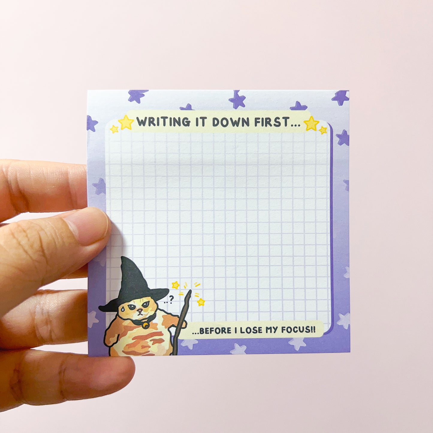 "writing it down first...before i lose my focus" sticky notes