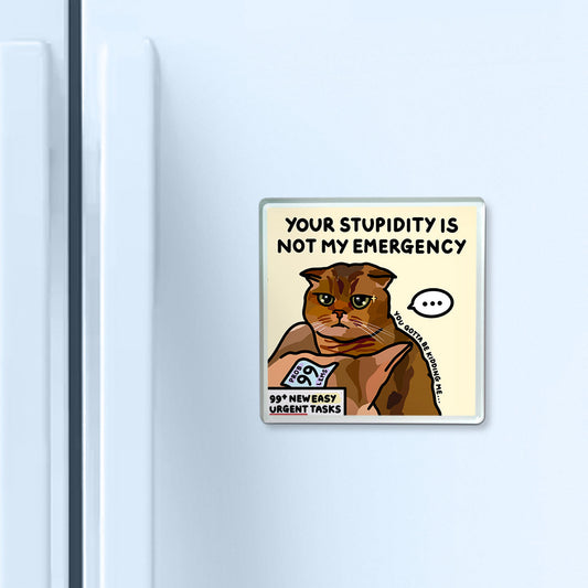 "your stupidity is not my emergency" acrylic magnet
